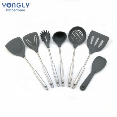 Kitchen 7pcs nylon utensils tools set 430S handle slotted turner ladle strainer spoon turner set