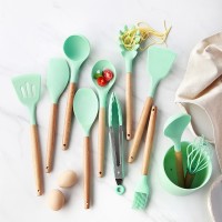 2020 Hot Selling Silicone Cooking Tools Utensils 12Pcs Eco-friendly Wooden Silicone Kitchen Accessories Utensils Set