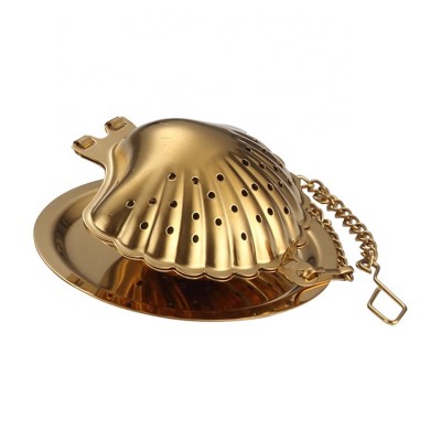 Shell Shape Kitchen Accessaries Tea Infuser Stainless Steel Spice Leaf Strainer Filter Mesh Diffuser with Tray Kitchen Supplies