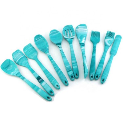 10 Piece Set Easily Clean Baking Reusable Kitchen Tools Beech Silicone Kitchen Utensils Set for Cooking