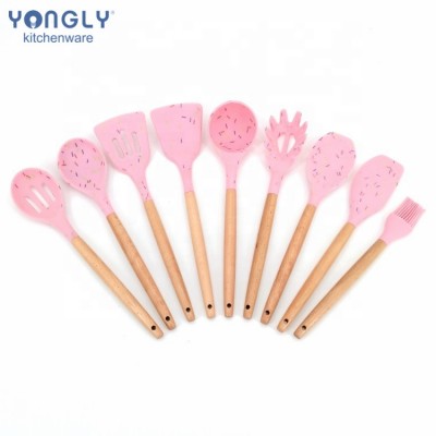 Factory Direct Sell 9pcs Bamboo Nylon Silicone Kitchen Cooking Utensil Set