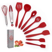 10 Pcs Red Silicone Spatula Set Kitchen Accessories Utensils Heat Resistant Cooking Utensil Set