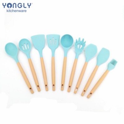 Hot Sale Different Types Bamboo Handle Silicone Non-Stick Cooking Kitchen Utensil Set