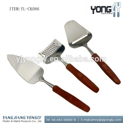 With wood handle 3pcs Stainless Steel cheese slicer tools cheese grater