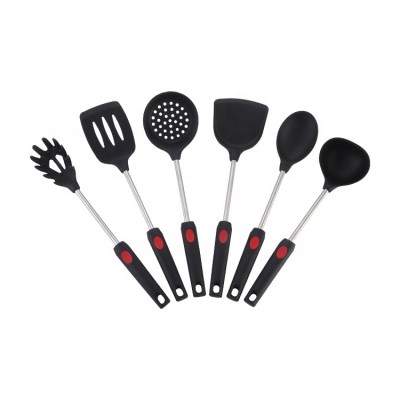 New Arrival Eco-Friendly Heat Resistant 6pcs Silicone Stainless steel Handle Silicone Kitchen Cooking Utensils Set